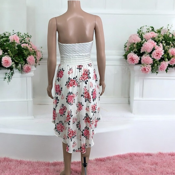 No Boundaries Strapless Floral Print Flowy Asymmetrical Chiffon Skirt Dress - Picture 11 of 16